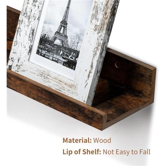 Floating Shelves, Wall Shelves Set of 5, Wall Mounted Wood Shelves, Brown - Picture 4 of 7